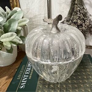 🤍Crystal Apple Candy Dish with Frosted Lid
